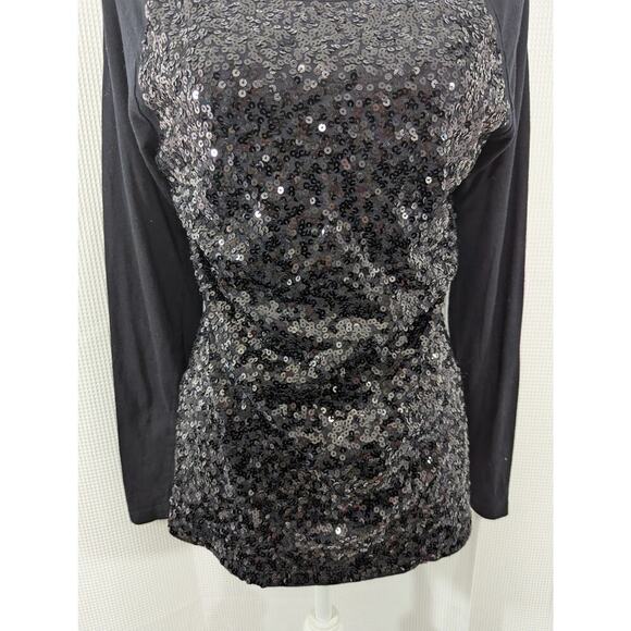 OLD NAVY! ULTRA BLACK LONG SLEEVE T-SHIRT W/IRIDESCENT SEQUINNED FRONT! SZ M - Picture 4 of 9